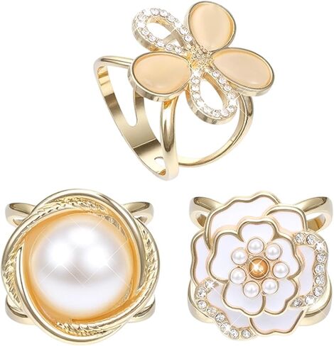 3PCS Scarf Rings for Women, Elegant Pearl Scarf Buckle Metal Scarves Clips Scarves Pin Shawl Clip Buckle Slides for Women in Kuwait
