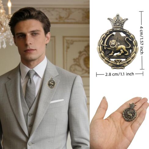 Antique Bronze Bronze Lion Crown Emblem Brooch - Retro Badge Lapel Pin, Vintage Majestic Lion Wreath Suit Pin, Formal Business Military Style Jewelry Accessory for Men Women in Kuwait