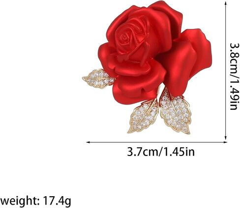 Anmpab Red Rose Brooch with Rhinestone Leaf Sparkling Floral Lapel Corsage Pin for Women Cardigans Hats and Bridal Accessories in Kuwait