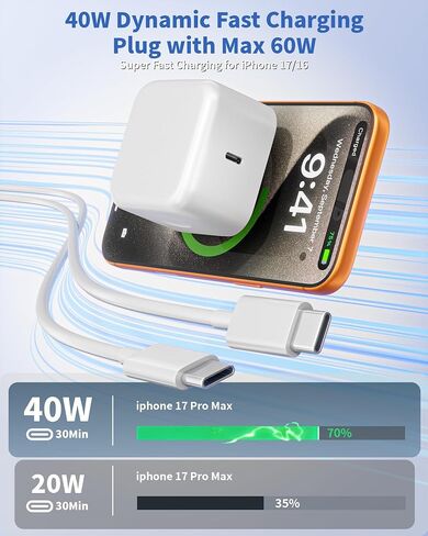Type C Charger Fast Charging, 2Pack 45W Dual USB C Port Samsung Chargers Fast charging Block with 10FT Long USBC Charger Cable Cord for Samsung Galaxy S25/S25 Ultra/S25+/S24 Ultra/S24/S24+/S23/S22/S21 in Kuwait