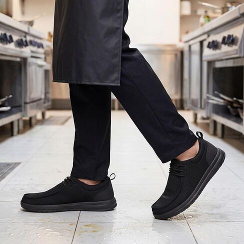 NINGO Non Slip Work Shoes for Men, Waterproof Slip Resistant Kitchen Chef Shoes Moc Toe, Lightweight Comfortable Slip On Loafers Zapatos Trabajo with Arch Support for Restaurant Food Service Walking in Saudi Arabia