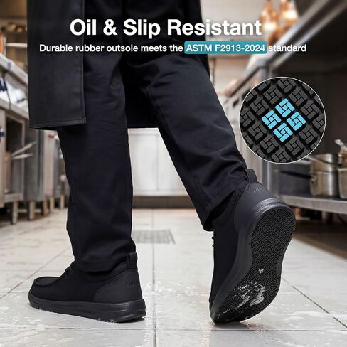 NINGO Non Slip Work Shoes for Men, Waterproof Slip Resistant Kitchen Chef Shoes Moc Toe, Lightweight Comfortable Slip On Loafers Zapatos Trabajo with Arch Support for Restaurant Food Service Walking in Saudi Arabia