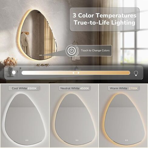USHOWER Irregular LED Bathroom Mirror 26x32 - Asymmetrical Vanity Mirror with Backlit & Anti-Fog, 3 Color Temps & Dimmable Light for Makeup, Modern Wall Mounted Mirrors for Bathroom, Bedroom in Saudi Arabia