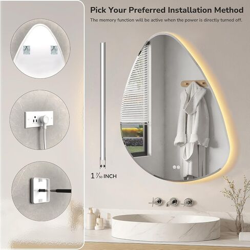 USHOWER Irregular LED Bathroom Mirror 26x32 - Asymmetrical Vanity Mirror with Backlit & Anti-Fog, 3 Color Temps & Dimmable Light for Makeup, Modern Wall Mounted Mirrors for Bathroom, Bedroom in Saudi Arabia