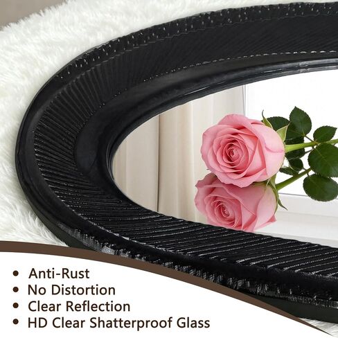 POZINO Irregular Wall Mirror, 40"X20" Asymmetrical Oval Accent Mirror with Wood Frame, Organic Shape Mirrors for Entryway Hallway Bedroom Living Room Bathroom, Horizontal or Vertical Hanging in Saudi Arabia
