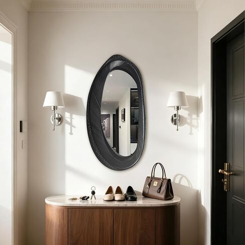POZINO Irregular Wall Mirror, 40"X20" Asymmetrical Oval Accent Mirror with Wood Frame, Organic Shape Mirrors for Entryway Hallway Bedroom Living Room Bathroom, Horizontal or Vertical Hanging in Saudi Arabia