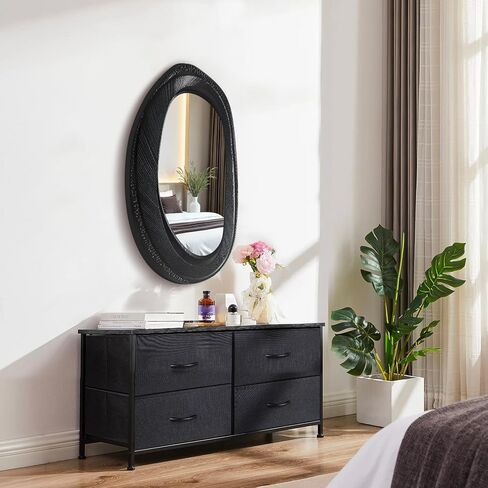 POZINO Irregular Wall Mirror, 40"X20" Asymmetrical Oval Accent Mirror with Wood Frame, Organic Shape Mirrors for Entryway Hallway Bedroom Living Room Bathroom, Horizontal or Vertical Hanging in Saudi Arabia