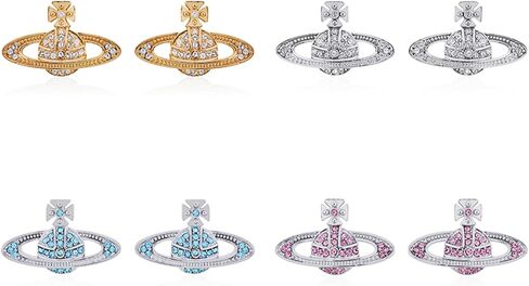 Saturn Earrings Set for Women 4Pcs Dainty Universe Galaxy Solar System Space Earrings Classic Planet Cubic Zircon Inlaid Saturn Jewelry Gifts in Kuwait