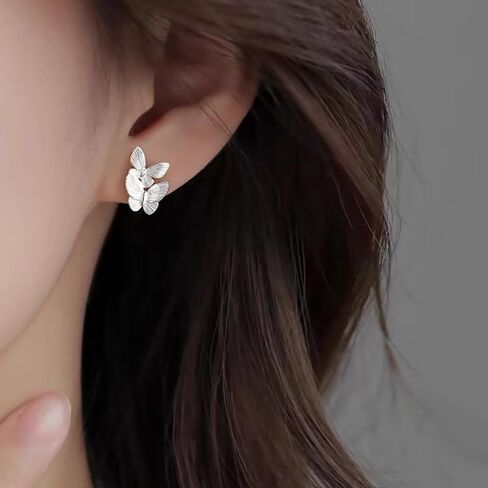 Butterfly Stud Earrings for Women Teens 925 Sterling Silver Butterfly Post Stud Earrings Screw Backs Hypoallergenic in Kuwait