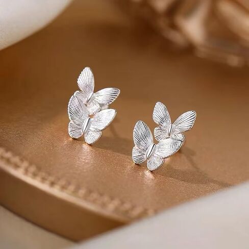 Butterfly Stud Earrings for Women Teens 925 Sterling Silver Butterfly Post Stud Earrings Screw Backs Hypoallergenic in Kuwait