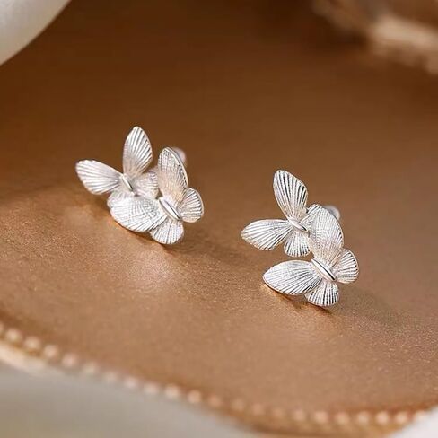 Butterfly Stud Earrings for Women Teens 925 Sterling Silver Butterfly Post Stud Earrings Screw Backs Hypoallergenic in Kuwait