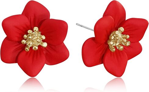 Simulated Exquisite Three-Dimensional Flower Stud Earrings Colored Double-Layer Plant Stamen Petal Alloy Stud Earrings for Women Jewelry Gifts in Saudi Arabia