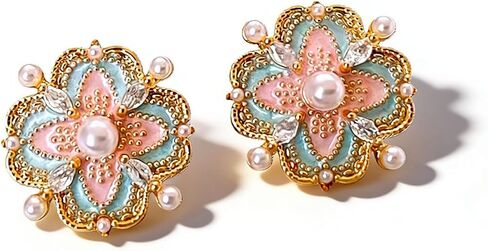 Flower Earrings For Women Fun Pearl Stud Vintage Earrings Womens Stud Earrings Whimsical Jewelry Daily Wear in Saudi Arabia