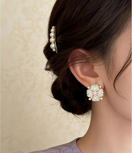 Flower Earrings For Women Fun Pearl Stud Vintage Earrings Womens Stud Earrings Whimsical Jewelry Daily Wear in Saudi Arabia