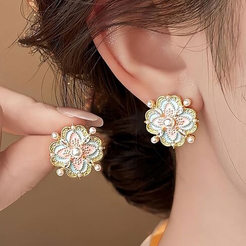 Flower Earrings For Women Fun Pearl Stud Vintage Earrings Womens Stud Earrings Whimsical Jewelry Daily Wear in Saudi Arabia