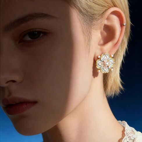 Flower Earrings For Women Fun Pearl Stud Vintage Earrings Womens Stud Earrings Whimsical Jewelry Daily Wear in Saudi Arabia