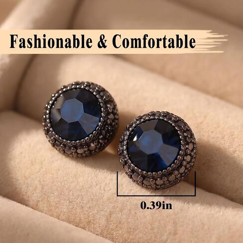 RITIM Navy Blue Dance Competition Earrings for Women Hypoallergenic Rhinestone Stud Earrings with Cubic Zirconia Halo Design Nickel Free & Sensitive Ear Safe Crystal Jewelry for Stage, Wedding & Opera Performance in Saudi Arabia