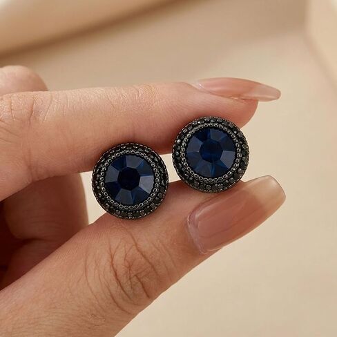RITIM Navy Blue Dance Competition Earrings for Women Hypoallergenic Rhinestone Stud Earrings with Cubic Zirconia Halo Design Nickel Free & Sensitive Ear Safe Crystal Jewelry for Stage, Wedding & Opera Performance in Saudi Arabia