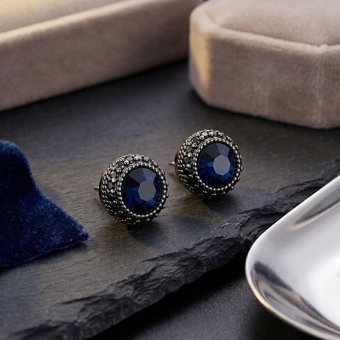 RITIM Navy Blue Dance Competition Earrings for Women Hypoallergenic Rhinestone Stud Earrings with Cubic Zirconia Halo Design Nickel Free & Sensitive Ear Safe Crystal Jewelry for Stage, Wedding & Opera Performance in Saudi Arabia