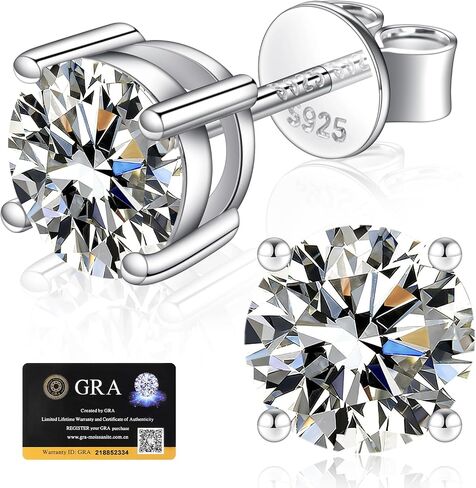 Moissanite Stud Earrings for Women Men, White Gold Plated 925 Sterling Silver D Color Lab Created Diamond Moissanite Earrings in Saudi Arabia