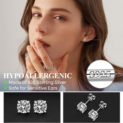 Moissanite Stud Earrings for Women Men, White Gold Plated 925 Sterling Silver D Color Lab Created Diamond Moissanite Earrings in Saudi Arabia