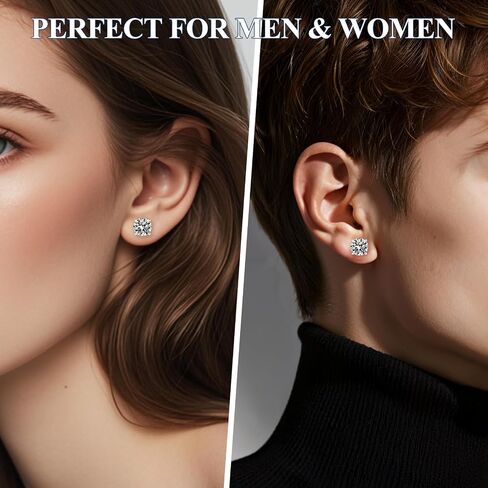 Moissanite Stud Earrings for Women Men, White Gold Plated 925 Sterling Silver D Color Lab Created Diamond Moissanite Earrings in Saudi Arabia