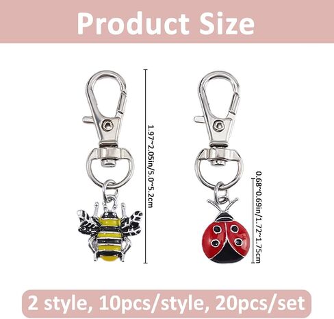 SUPERFINDINGS 20 قطعة 2 نمط عسل النحل سلاسل المفاتيح سبيكة الخنفساء جراد البحر المشبك سحر الدعسوقة كيرينغ قلادة مفتاح سلسلة الديكور لحقيبة محفظة محفظة حقائب اليد in Kuwait