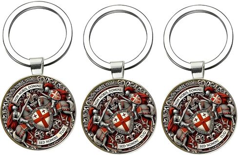 3 Pcs Knight Templar Cross Keychain, Vintage Soldier Armor Shield Crystal Glass Pendant, Men's Car Backpack Accessory in Kuwait