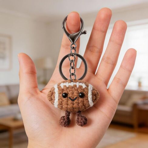 Fathers Day Dad Gifts from Daughter Son, Dad Birthday Gifts, Positive Handmade Crochet Football Keychain, I Love You Gift for Father Daddy Papa, Best Dads Ever GIft Ideas in Saudi Arabia