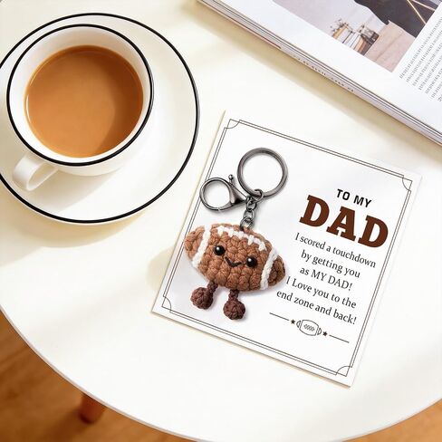 Fathers Day Dad Gifts from Daughter Son, Dad Birthday Gifts, Positive Handmade Crochet Football Keychain, I Love You Gift for Father Daddy Papa, Best Dads Ever GIft Ideas in Saudi Arabia