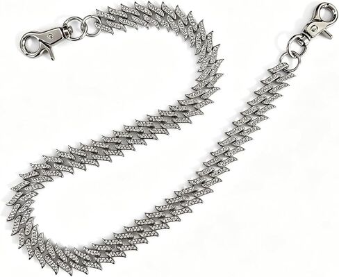Spiked Cuban Wallet Chains Pant Chain, 24" Hip Hop Jean Chain, 60cm Alloy Rapper Keychain for Men Women Silver in Saudi Arabia