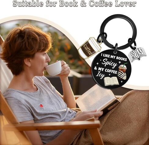 إكسسوارات الكتب لمحبي القراءة، هدايا لمحبي الكتب الحارة للقراء والنساء والرجال، هدايا نادي الكتب للنساء، سلسلة مفاتيح للقراء، سلسلة مفاتيح I Like My Books Spicy My Coffee Icy Coffee Keychain in Kuwait