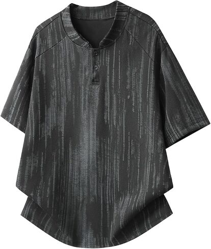 Men's Oversized Henley Shirt Short Sleeve Vertical Tie-Dye T-Shirt Summer Casual Streetwear Top in Kuwait