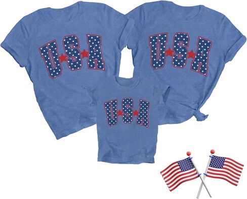 USA Shirts Family Matching 4th of July Patriotic T-Shirts American Style Festival Gift Shirt America Star Stripe Top in Saudi Arabia