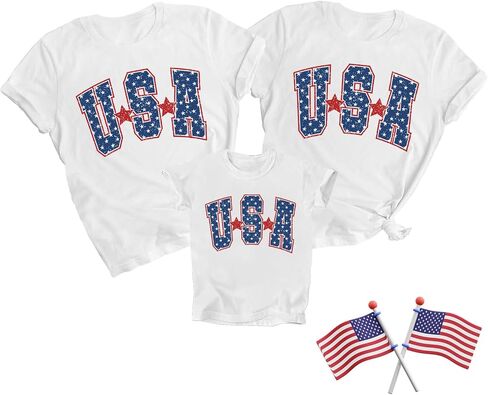 USA Shirts Family Matching 4th of July Patriotic T-Shirts American Style Festival Gift Shirt America Star Stripe Top in Saudi Arabia