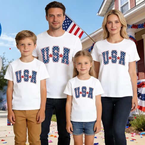 USA Shirts Family Matching 4th of July Patriotic T-Shirts American Style Festival Gift Shirt America Star Stripe Top in Saudi Arabia