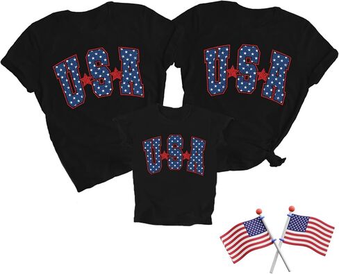 USA Shirts Family Matching 4th of July Patriotic T-Shirts American Style Festival Gift Shirt America Star Stripe Top in Saudi Arabia