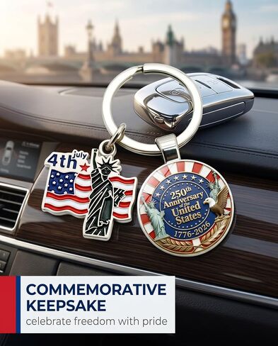 USA 250th Anniversary Merchandise Keychain, 1 Pack Metal Key Ring with US Flag Charm, Reinforced Split Loop for Daily Carry & Patriot Events, Commemorative 2026 Independence Day Keepsake in Saudi Arabia