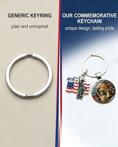USA 250th Anniversary Merchandise Keychain, 1 Pack Metal Key Ring with US Flag Charm, Reinforced Split Loop for Daily Carry & Patriot Events, Commemorative 2026 Independence Day Keepsake in Saudi Arabia