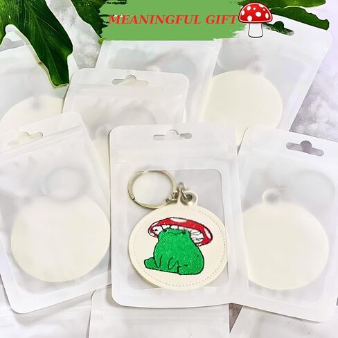 Frog Mushroom Keychain – Handmade Embroidered White PU Leather Bag Charm, Cute Frog Gift, Mushroom Keychains for Women, Animal Purse Charm, Unique Frog Accessories in Saudi Arabia