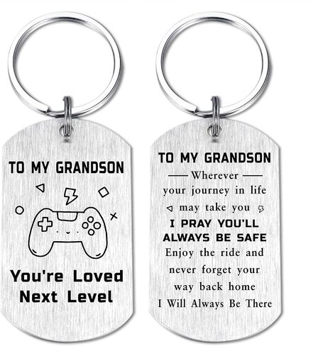 Grandson Fathers Day Keychain Gifts, to My Grandson Gift for Gamer, I Love You Grandkids Key Chain Present from Grandmother Grandpa Nana in Kuwait