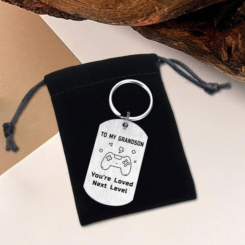 Grandson Fathers Day Keychain Gifts, to My Grandson Gift for Gamer, I Love You Grandkids Key Chain Present from Grandmother Grandpa Nana in Kuwait