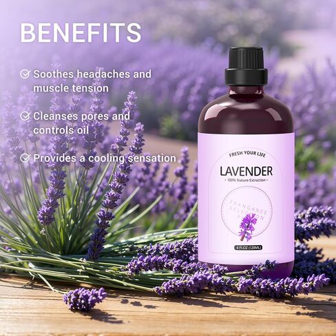 Lavender Essential Oil - Huge 4 Fl Oz - 100% Pure and Natural - Premium Grade Essential Oil for waterless Diffuser and Oil Diffuser in Saudi Arabia