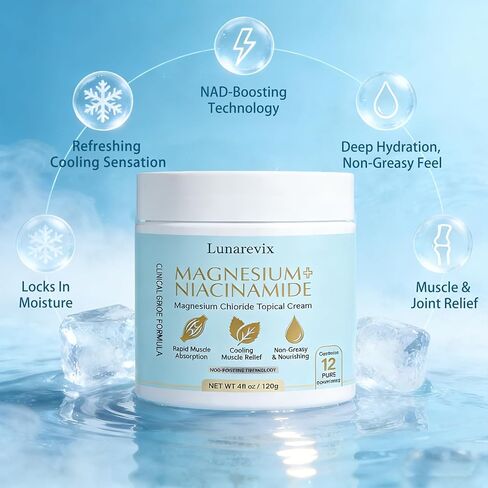 Magnesium Niacinamide Topical Relief Cream, Magnesium Chloride, Magnesium Freeze, Muscle & Joint Relief, Fast-Absorbing Formula, NAD-Boosting, 4 fl oz in Saudi Arabia