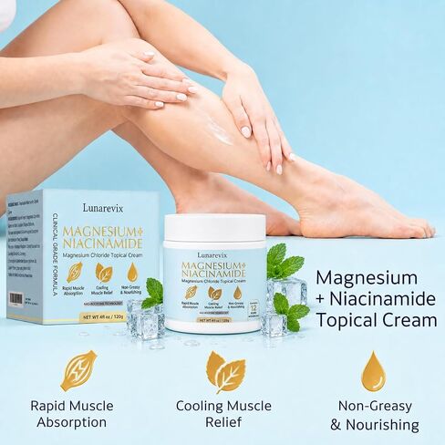 Magnesium Niacinamide Topical Relief Cream, Magnesium Chloride, Magnesium Freeze, Muscle & Joint Relief, Fast-Absorbing Formula, NAD-Boosting, 4 fl oz in Saudi Arabia