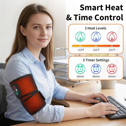 Cordless Arm Heating Pad for Elbow Tendonitis & Tennis Elbow – Rechargeable 4000mAh Battery Heated Elbow Brace Wrap with Digital Display, 3 Heat Levels & Auto Shutoff for Arthritis Forearm Pain Relief in Saudi Arabia