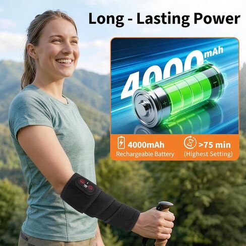 Cordless Arm Heating Pad for Elbow Tendonitis & Tennis Elbow – Rechargeable 4000mAh Battery Heated Elbow Brace Wrap with Digital Display, 3 Heat Levels & Auto Shutoff for Arthritis Forearm Pain Relief in Saudi Arabia
