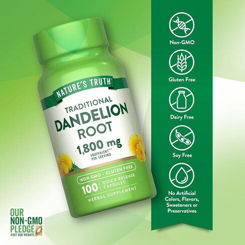 Nature's Truth Dandelion Root Capsules | 100 Count | Non-GMO & Gluten Free Supplement in Saudi Arabia
