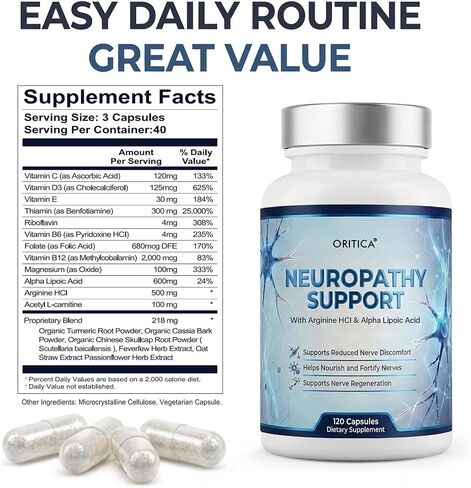 Nerve Savior for Neuropathy, Advanced Formula with 600mg Alpha Lipoic Acid & Benfotiamine, Vitamin B Complex for Nervous System Health, 120 Capsules in Kuwait