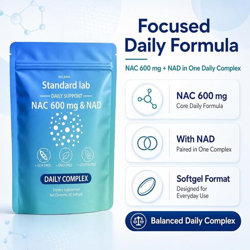 BELANO The Standard Lab NAC 600 mg & NAD Daily Formula, 60 Count in Saudi Arabia